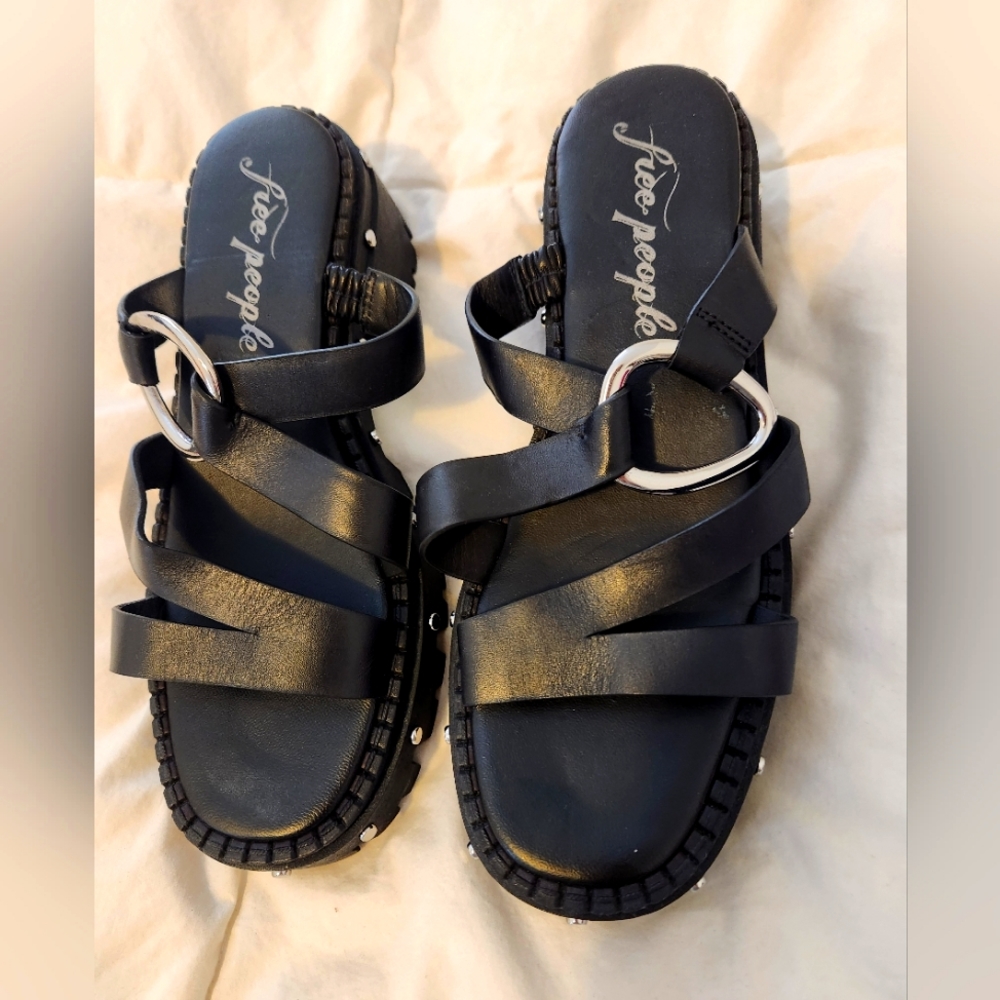 Free People Black Strappy Sandals